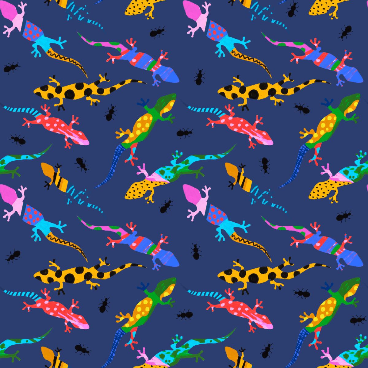 Gecko Invasion (navy) by Deb McNaughton